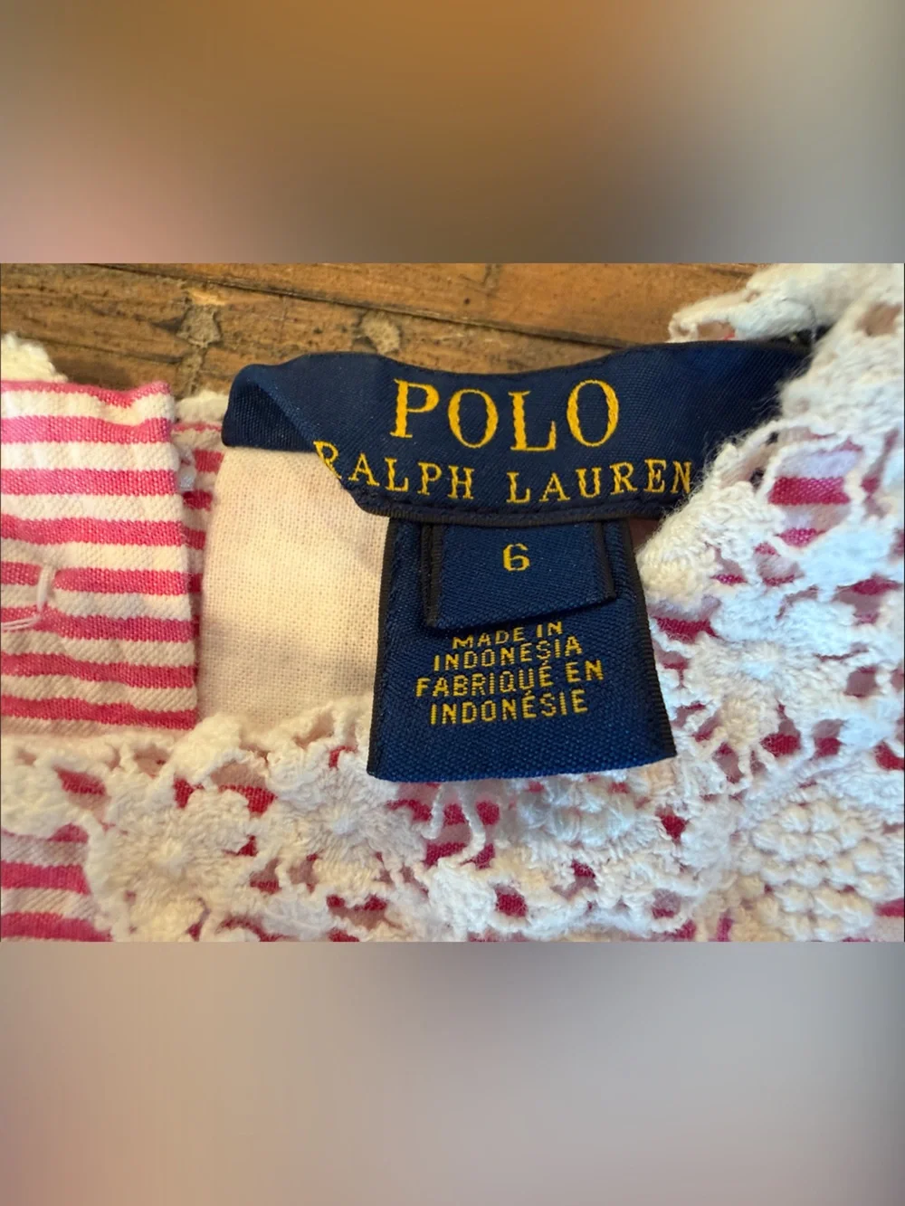 Ralph Lauren Pink & White Striped Sleeveless Dress with Lace Collar